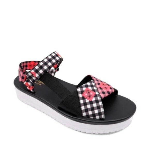 New Kate Spade Dotty Ankle Strap Floral Check Platform Sandal size 7.5 - Picture 1 of 10